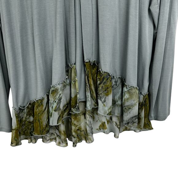 Logo Gray Green Print Long Sleeve Single Front Clasp Cardigan Womens Medium - Picture 3 of 8